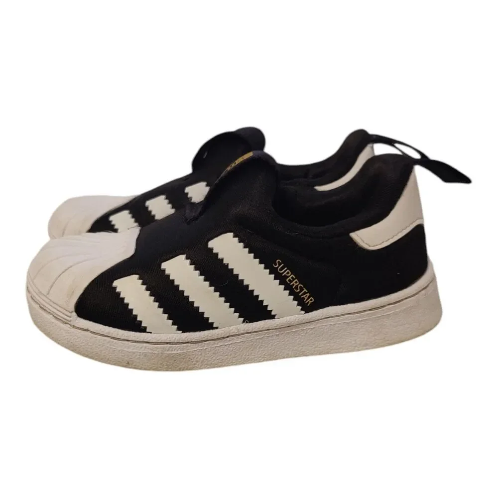 Adidas Superstar 360 Black White Gold Metallic Toddler Athletic Sneaker Size 5